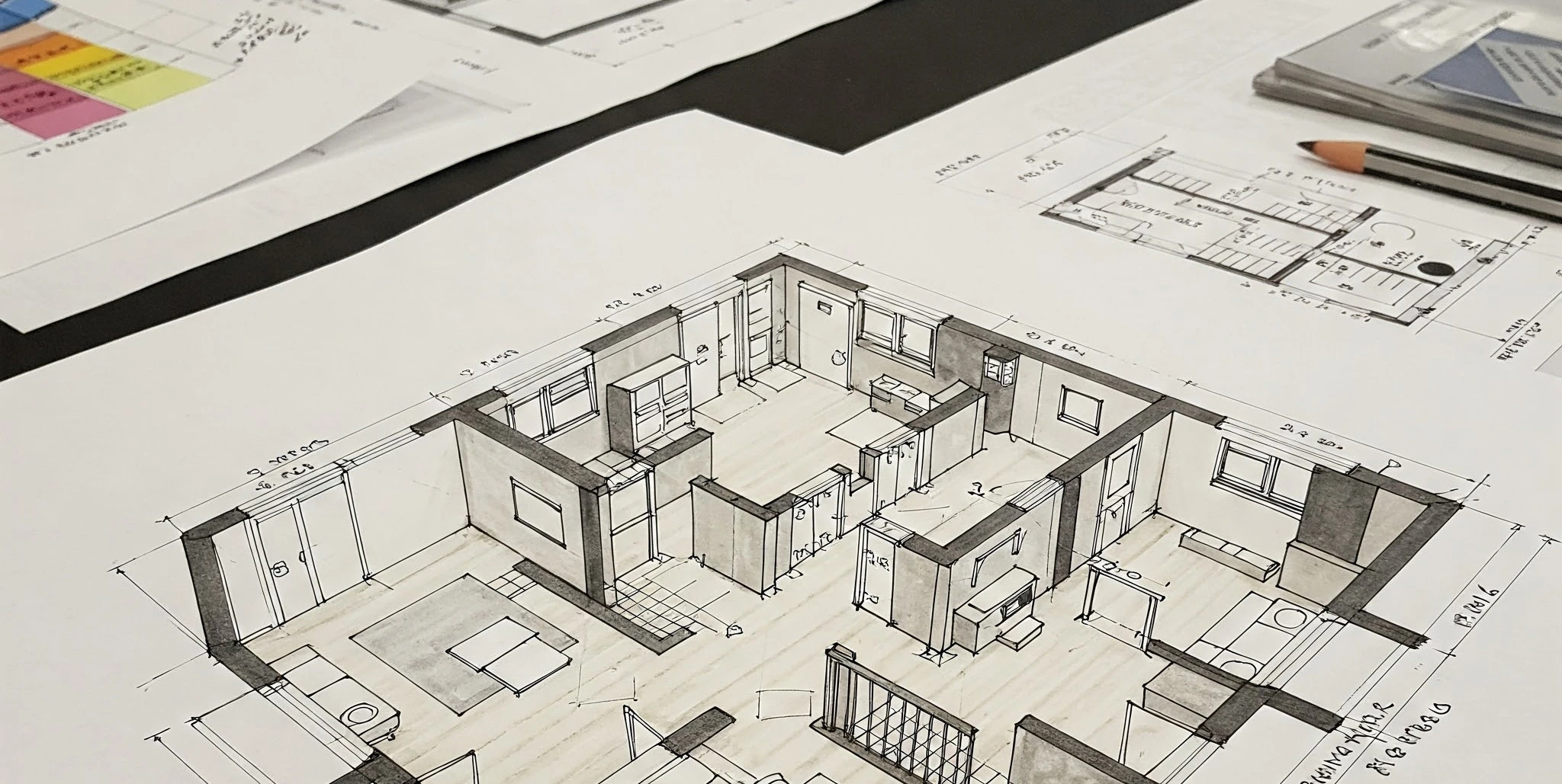 Floor plans on a table
