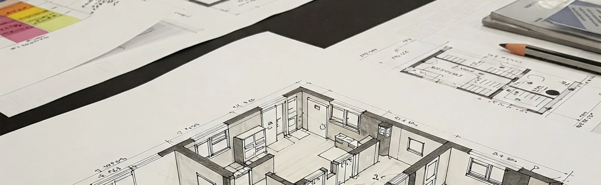 Floor plans on a table